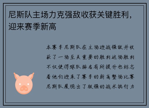 尼斯队主场力克强敌收获关键胜利，迎来赛季新高